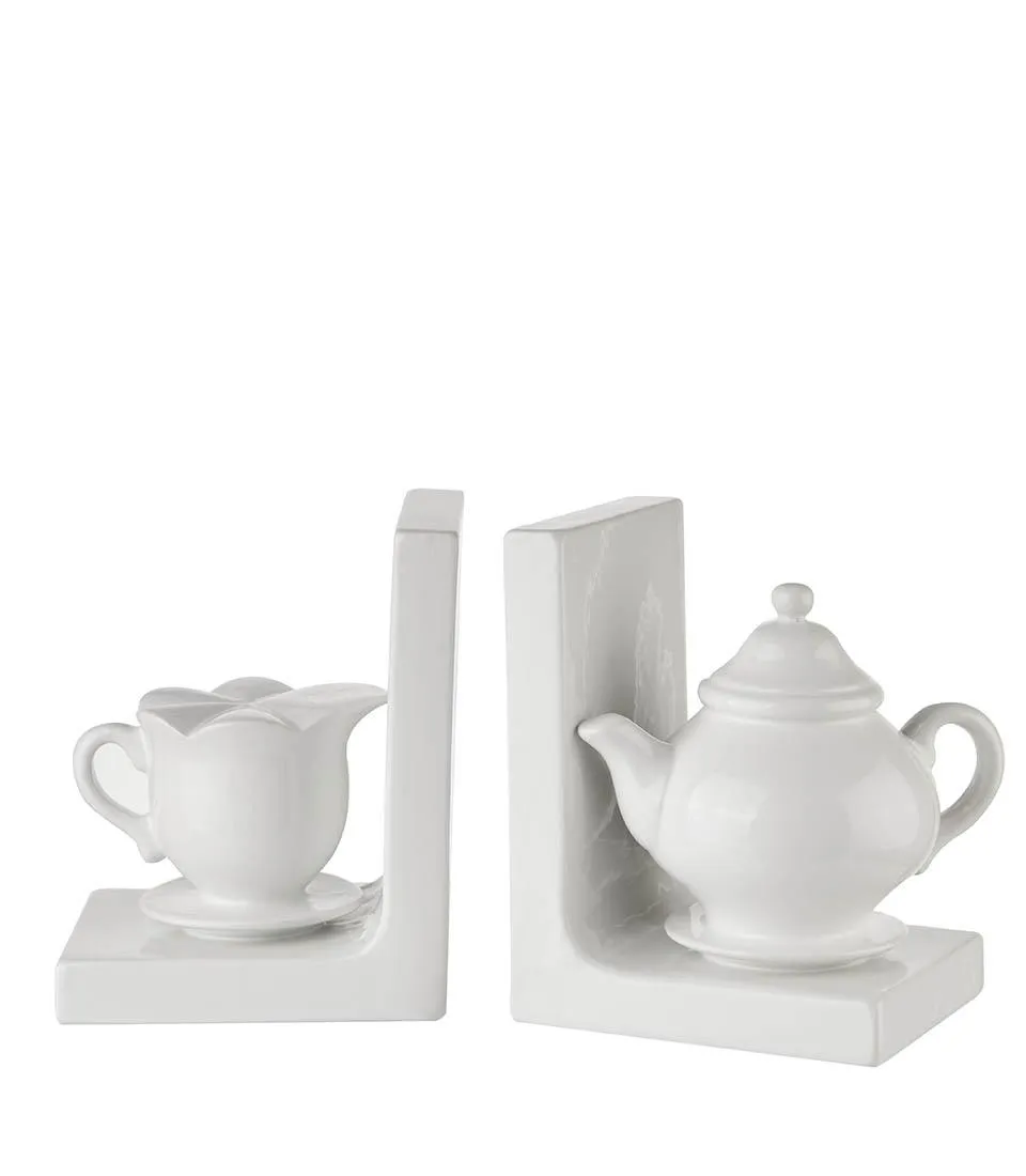 Bookend Tea Time, white - set 2 pcs