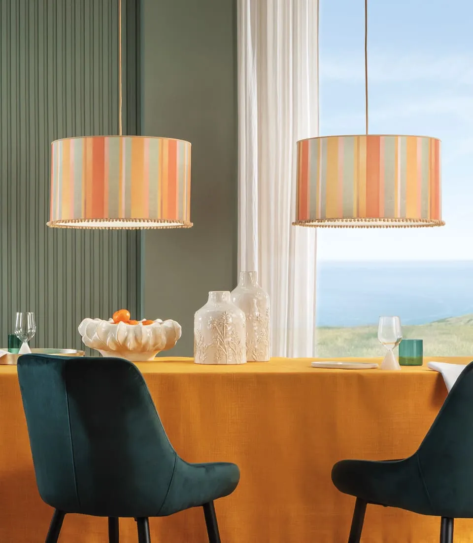 Cilyndrical pendant shade with pompons - Millerighe