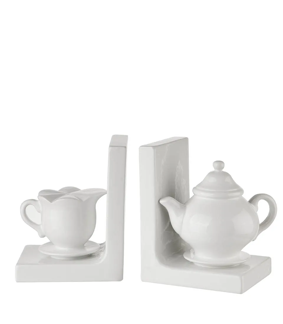 Bookend tea time, white - set 2 pcs