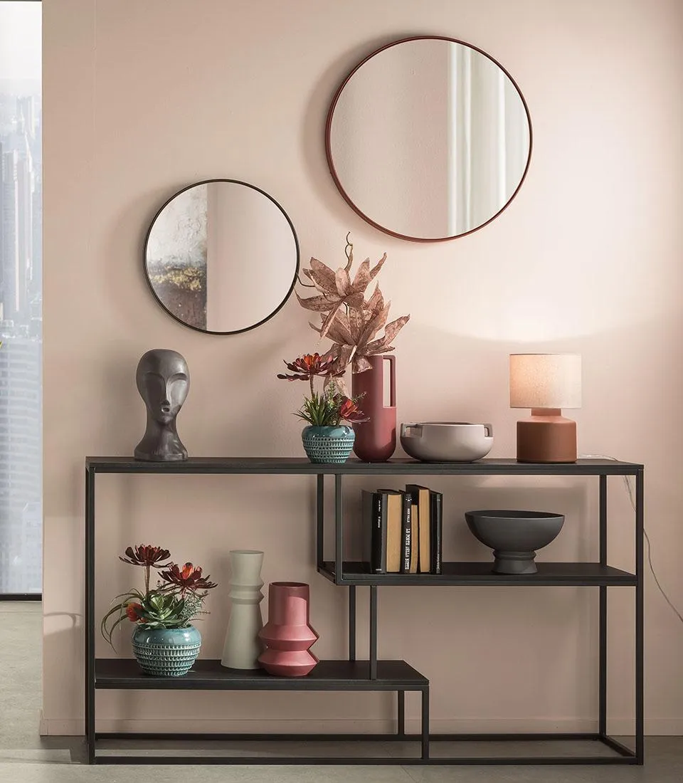 Large round mirror frame,  merlot red