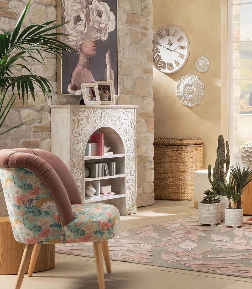 Decorative fireplace with shelves
