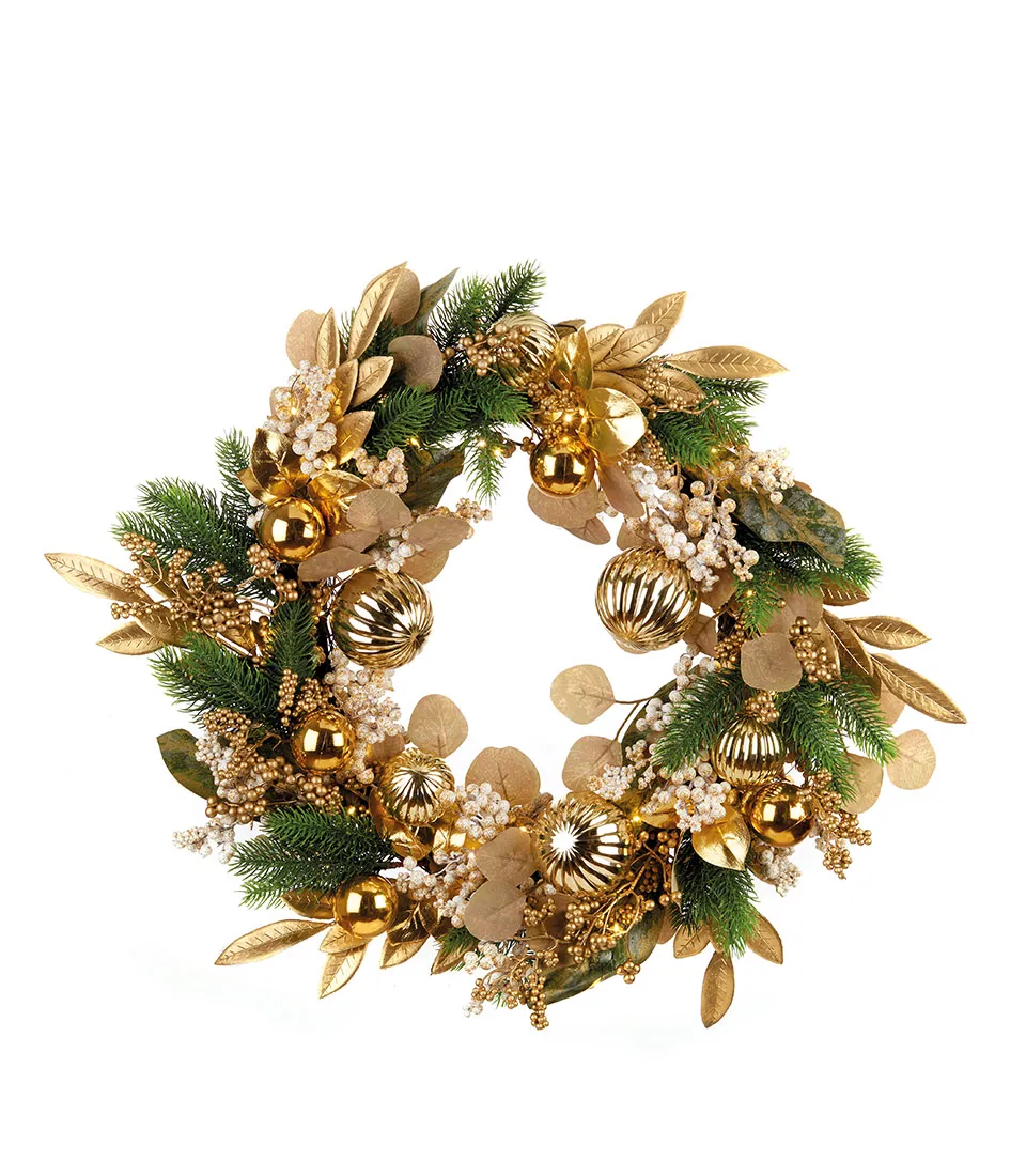 WREATH WITH GOLD BALLS, WITH 40 LEDS