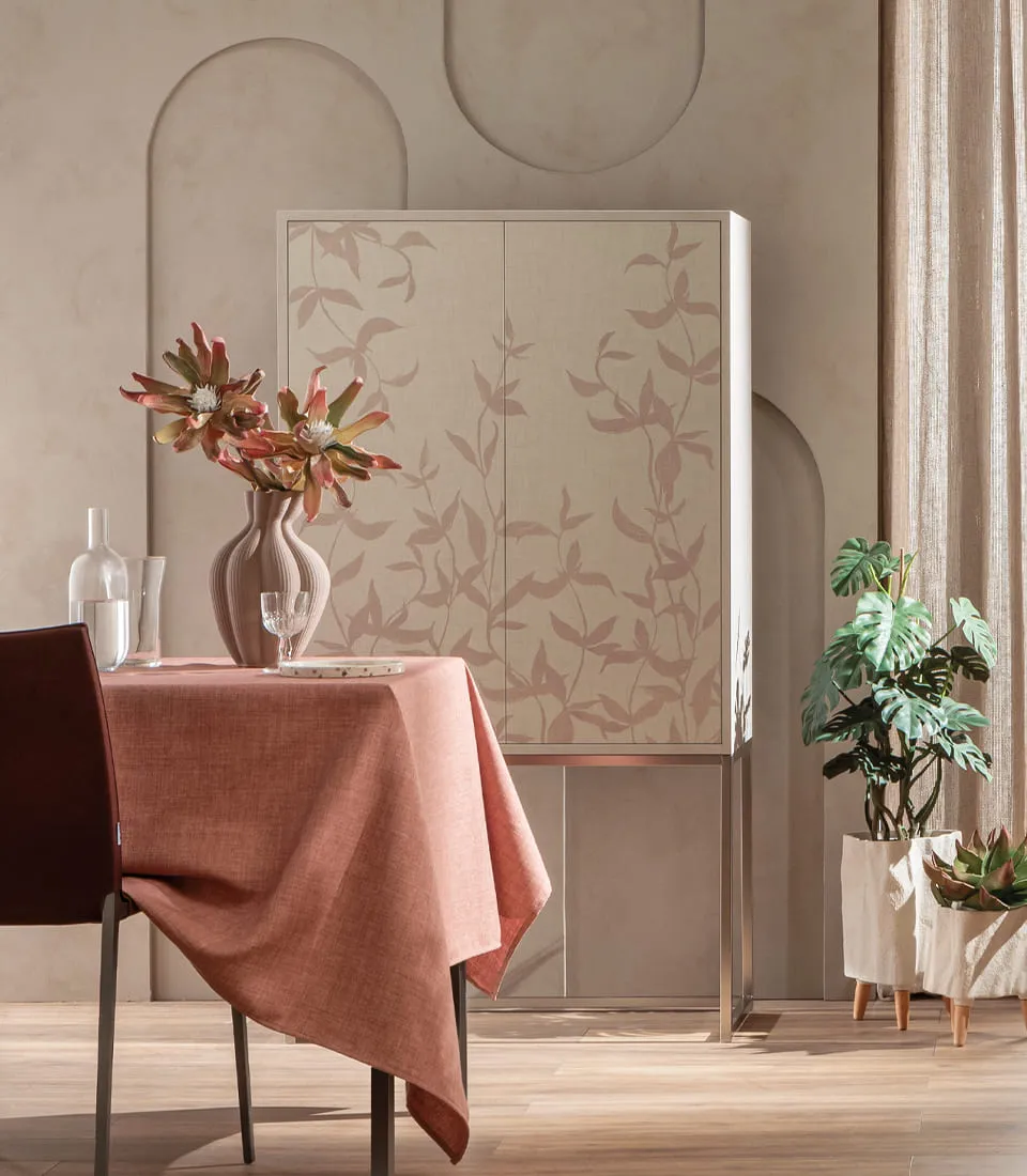 High cabinet with doors, geometric pattern