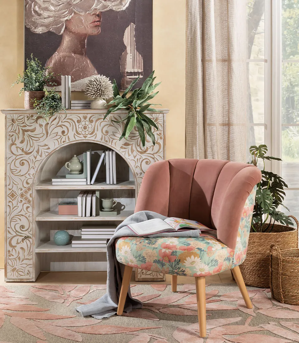 Decorative fireplace with shelves