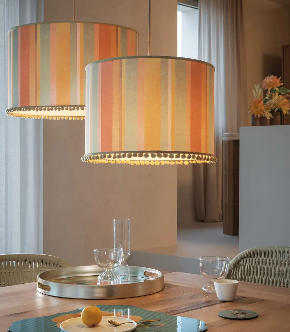 Cilyndrical pendant shade with pompons - Millerighe